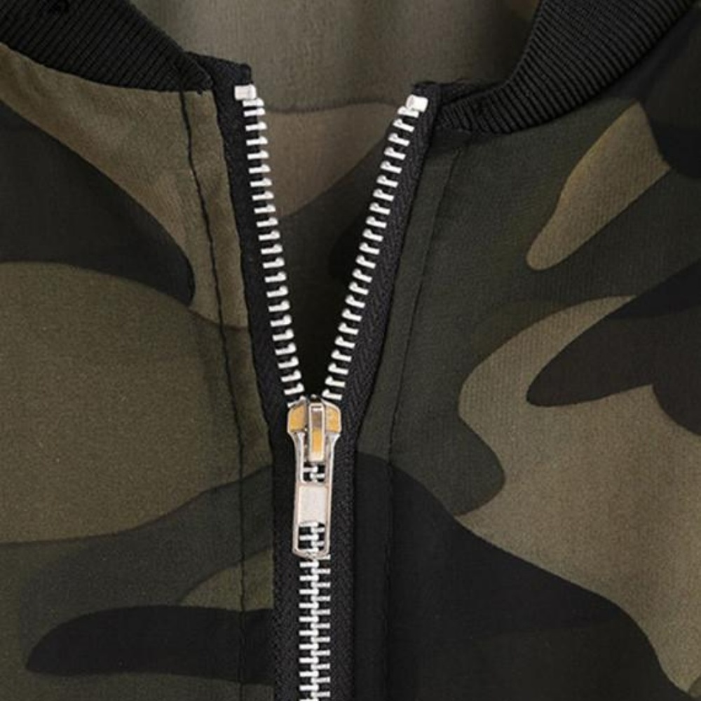 Army Green Camouflage Print Bomber Jacket - Picture 4 of 4